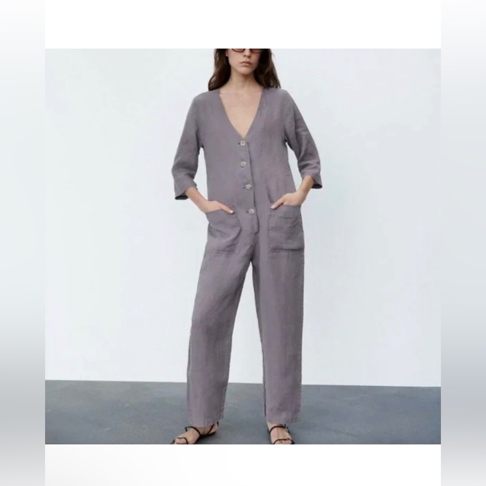 Zara Light Gray Button Down Romper